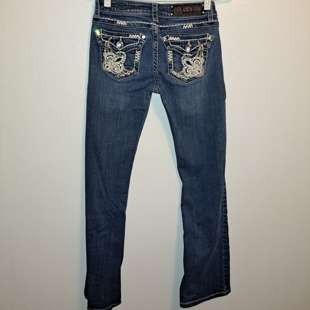 L.a.Idol USA Flap Pocket Embroidered Rhinestone Jeans